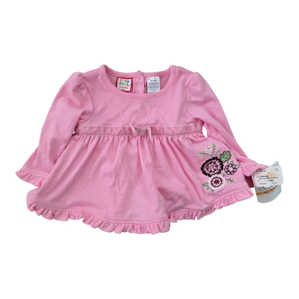 Vintage Y2k Baby Togs Pink Floral Embroidery Tunic Top Nwt